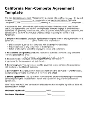 Attorney-Approved Non-compete Agreement Document for the State of California