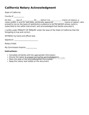 Attorney-Approved Notary Acknowledgement Document for the State of California