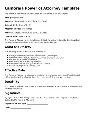 Attorney-Approved Power of Attorney Document for the State of California