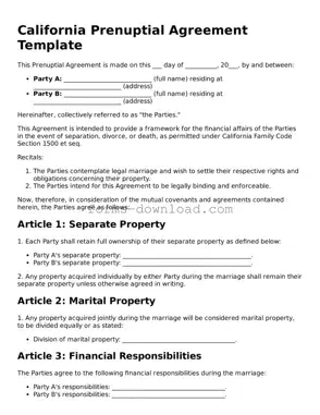 Attorney-Approved Prenuptial Agreement Document for the State of California