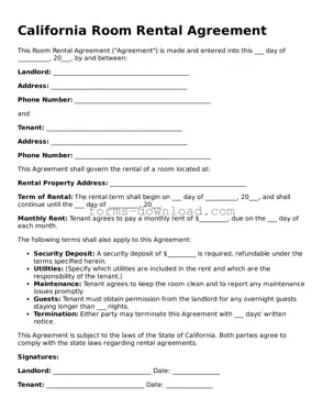 Attorney-Approved Room Rental Agreement Document for the State of California