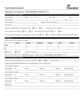 Blank Chick Fil A Job Application Form