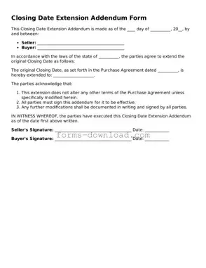 Fillable Closing Date Extension Addendum Form Form