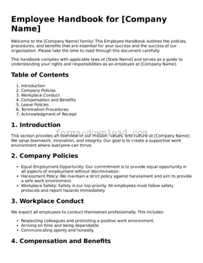 Fillable Employee Handbook Form
