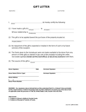 Blank Gift Letter Form