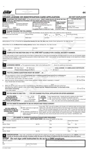 Blank Ca Dmv Dl 44 Form