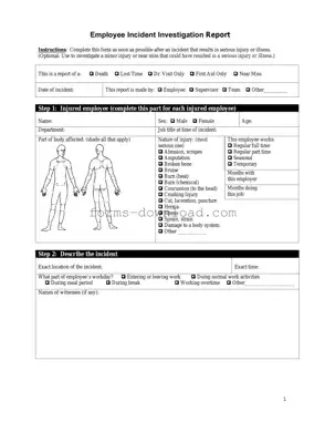 Blank Employee Accident Report Form