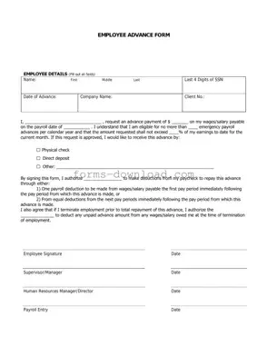 Blank Employee Advance Form