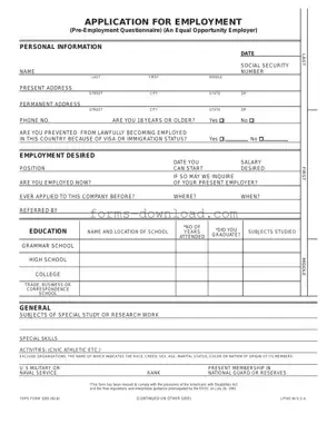 Blank Employment Application Pdf Form