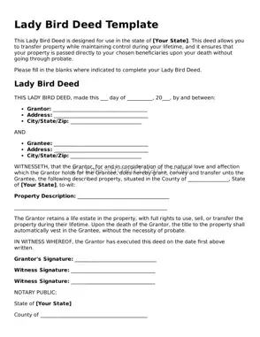 Fillable Lady Bird Deed Form