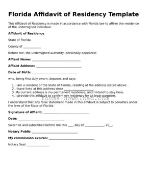 Attorney-Approved Affidavit of Residency Document for the State of Florida