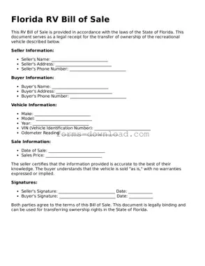 Attorney-Approved RV Bill of Sale Document for the State of Florida