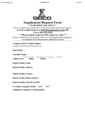 Blank Geico Supplement Request Form