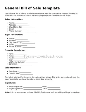 Fillable General Bill of Sale Form