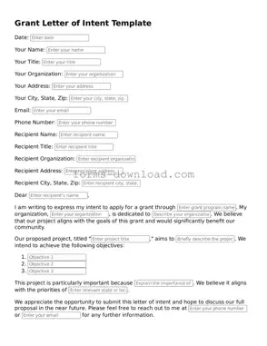 Fillable Grant Letter of Intent Form