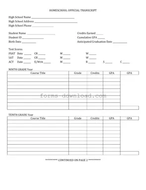 Blank High School Transcript Form