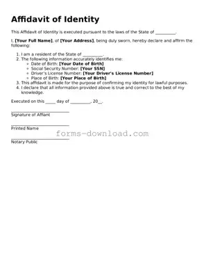 Fillable Affidavit of Identity Form