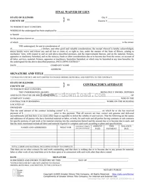 Blank Illinois Final Waiver Of Lien Form