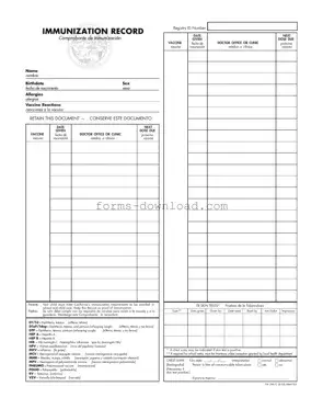 Blank Immunization Record Form
