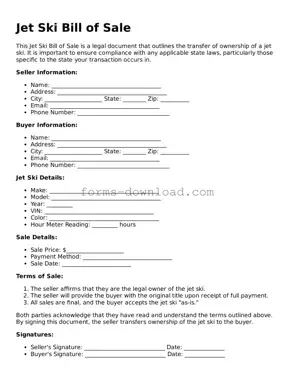 Fillable Jet Ski Bill of Sale Form