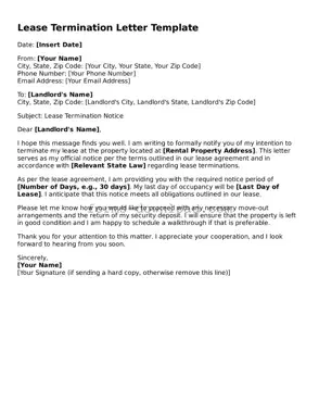 Fillable Lease Termination Letter Form