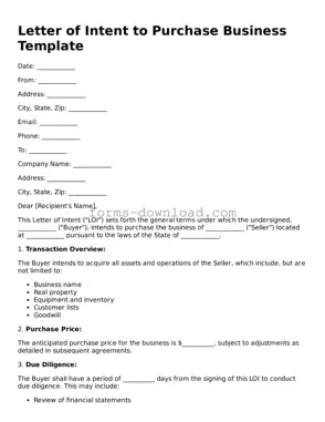 Fillable Letter of Intent to Purchase Business Form