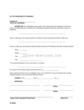 Blank Louisiana act of donation Form