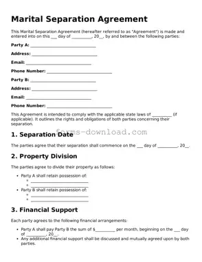 Fillable Marital Separation Agreement Form