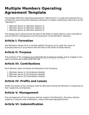 Fillable Multiple Members Operating Agreement Form