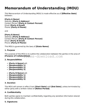 Fillable Memorandum of Understanding Form