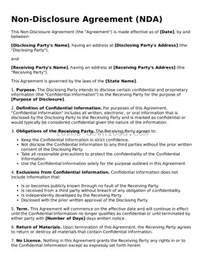 Fillable Non-disclosure Agreement Form