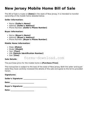 Attorney-Approved Mobile Home Bill of Sale Document for the State of New Jersey