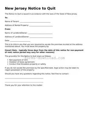 Attorney-Approved Notice to Quit Document for the State of New Jersey