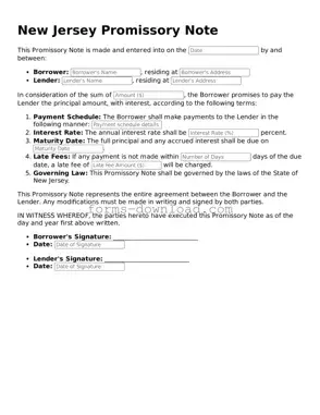 Attorney-Approved Promissory Note Document for the State of New Jersey