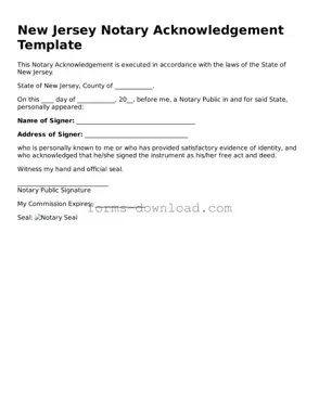 Attorney-Approved Notary Acknowledgement Document for the State of New Jersey