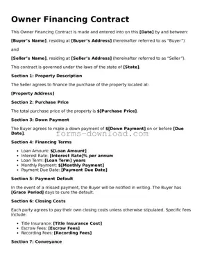 Fillable Owner Financing Contract Form