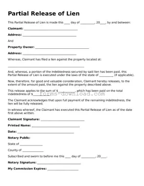 Fillable Partial Release of Lien Form