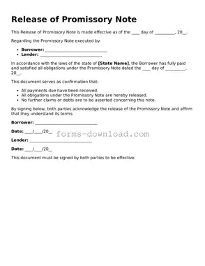Fillable Release of Promissory Note Form
