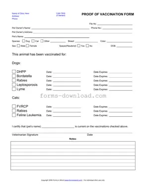 Blank Proof Of Vaccination Dog Form