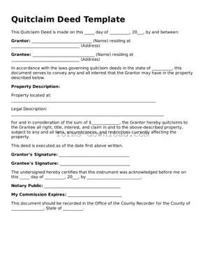 Fillable Quitclaim Deed Form