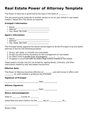 Fillable Real Estate Power of Attorney Form