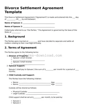 Fillable Divorce Settlement Agreement Form