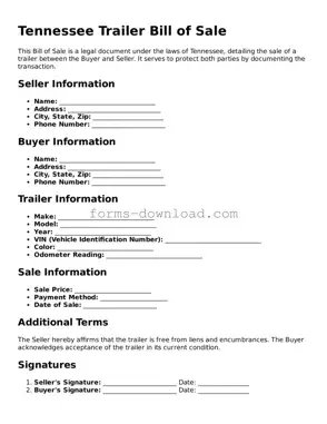 Attorney-Approved Trailer Bill of Sale Document for the State of Tennessee