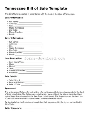 Attorney-Approved Bill of Sale Document for the State of Tennessee