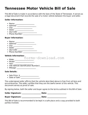 Attorney-Approved Motor Vehicle Bill of Sale Document for the State of Tennessee