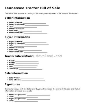 Attorney-Approved Tractor Bill of Sale Document for the State of Tennessee