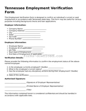 Attorney-Approved Employment Verification Document for the State of Tennessee