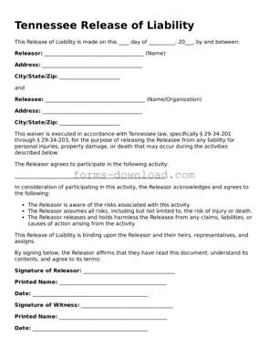 Attorney-Approved Release of Liability Document for the State of Tennessee