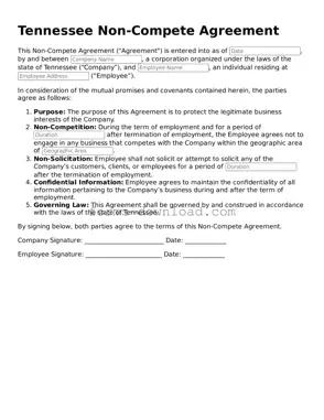 Attorney-Approved Non-compete Agreement Document for the State of Tennessee