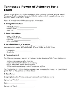 Attorney-Approved Power of Attorney for a Child Document for the State of Tennessee